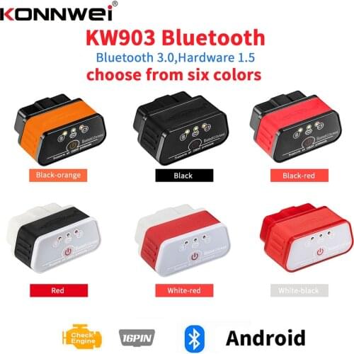 KW903 ELM327 Bluetooth 3.0 ODB II Car Diagnostic Tool Scanner Auto Detector Tool Engine OBD2 Code Reader for Android Free Update