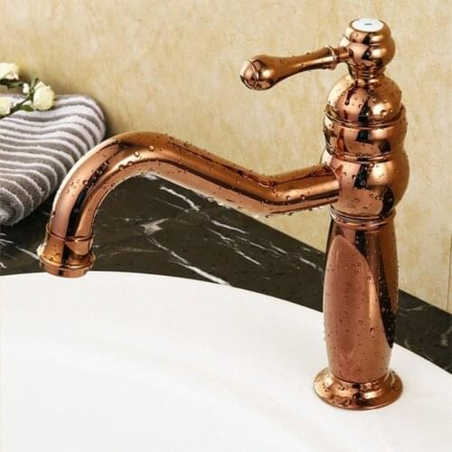 Free shipping single handle rose golden bathroom faucet wih solid brass gold basin sink faucet of hot cold golden mixer tap