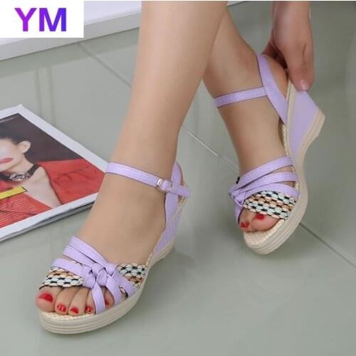 2021 Summer Bohemian Wedge Sandals Women Sandals Casual Women Shoes Fashion Cork Woven Shoes Women Platform Sandals Ladies