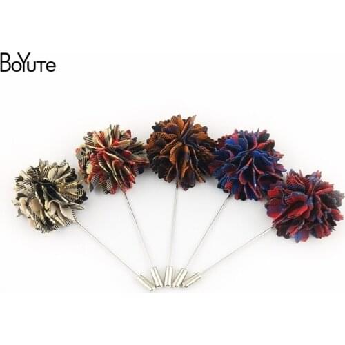 BoYuTe (5 Pieces/Lot) High Quality Hand Made Fabric Flower Mens Lapel Pin Groom Wedding Boutonniere Pins