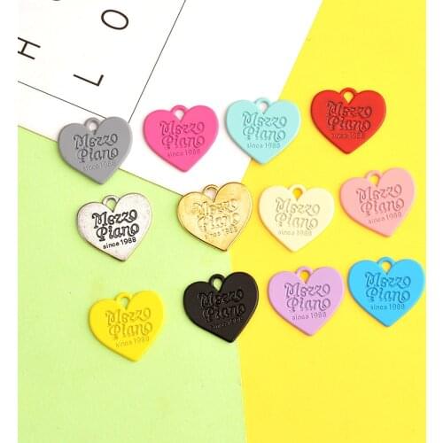 DIY Jewelry Making Mezzo Piano Heart Charms Colorful Spray Paint Metal Charm Necklace Keychain Keyring Accessory Bracelet Crafts