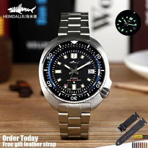 HEIMDALLR Mens Retro Mechanical Divers Watch Abalone Black Dial Sapphire NH35A Automatic Movement Tuna 200M Waterproof Lumino