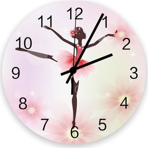 Ballet Girls Flowers Art 30cm Wooden Wall Clock Modern Design For Home Living Room Office Kitchen Wall Decor Hanging