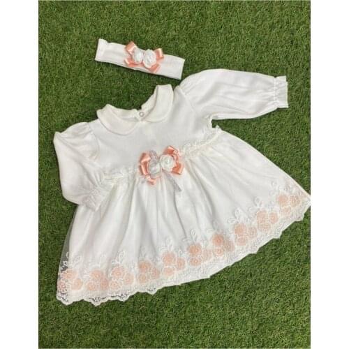 Girl Baby Yavruağzı Rose Detail Assy Flowering Combed Lux Dress Long Midi Knitted Cotton-Polyester-Elastane Orange