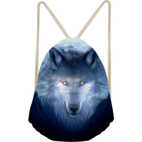 HaoYun Womens Travel Drawstring Backpack Fantasy Wolf Animal Pattern Beach Shoes Pockets Fashion Girls Mini Organizer Bags