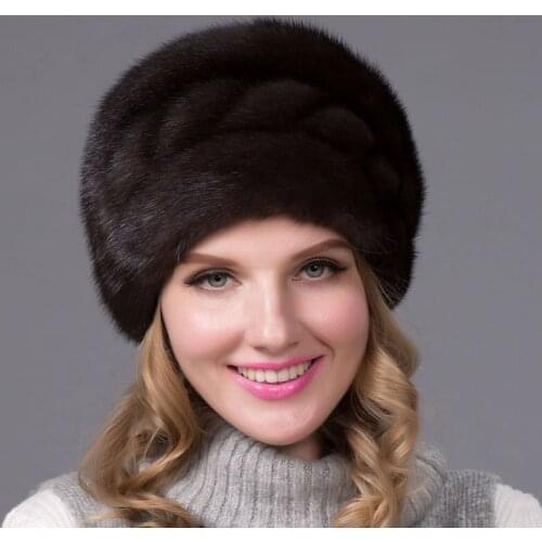 Imported Full Fur Mink Fur Hat Womens Winter Authentic Fur Cap New Elegant Fashion Style Female Warm Earmuffs DHY-65