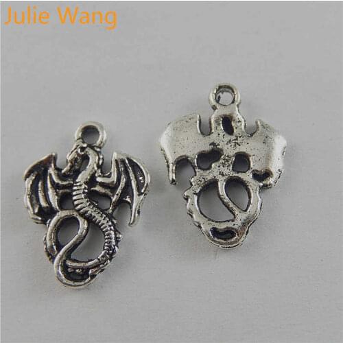 Julie Wang 20PCS Small Dragon Alloy Charms Antique Silver Color Jewelry Necklace Pendants Handcrafts Finding Phone Decor