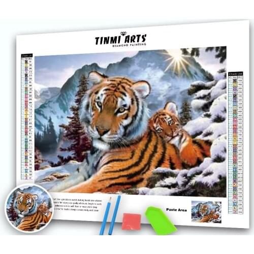 5D Full Drill Round Diamond Painting Embroidery Mosaic Tiger Mom and Kid Picture Cross Stitch Animal Wall Decor Home Decor Arts