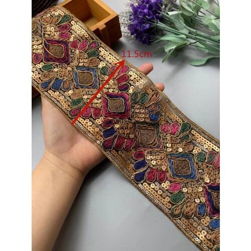 1 Yards Sequin Lace Trim Lace Ribbons Fabric DIY Embroidery for Garments Headdress Ethnic Wedding Decor Sewing Handmade Supplies