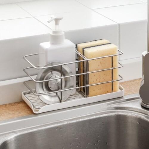 Kitchen Accessorie Sponge Holder For Sink Stainless Steel Kitchen Sink Organizer Soap Dispenser Caddy For Countertop Home Supply