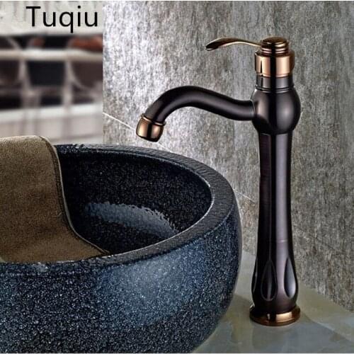 Brass Tall Basin Faucet hot and cold Water Faucet single lever Brown Oil Brushed single lever bathroom sink faucet basin tap