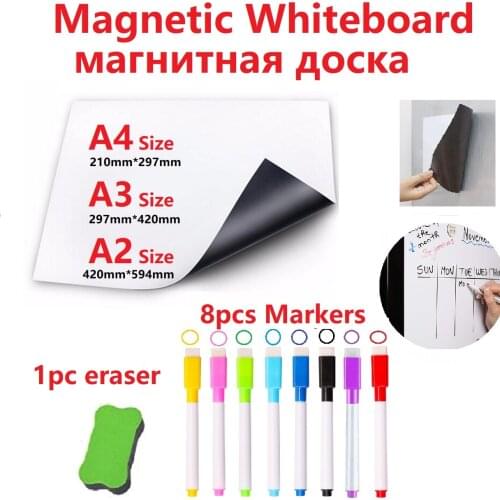 Magnetic White Board Fridge Magnets Dry Wipe White Board Magnetic Marker Pen Eraser Vinyl Whiteboard Board for Records Kitchen