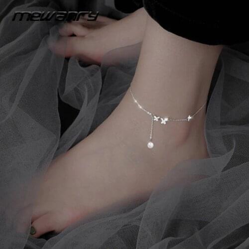 MEWANRY 925 Sterling Silver Anklet INS Fashion Charming Creative Sweet Butterfly Sparkling Zircon Tassel Party Jewelry for Women