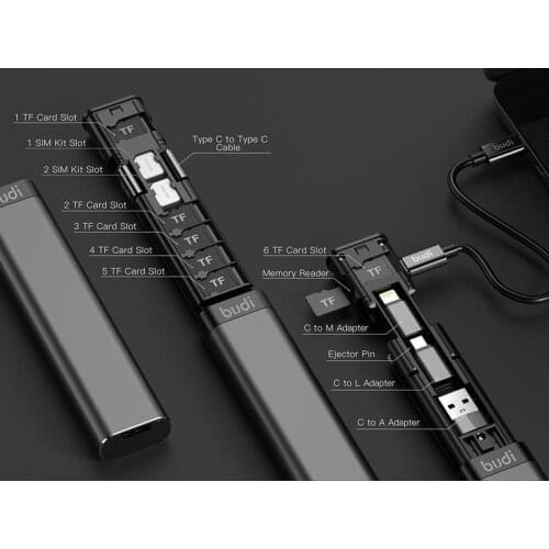 BUDI Multi-function Smart Adapter Storage Data Cable TF Card SIM Card USB KIT Reader Memory Multi-Cable Box C9F5