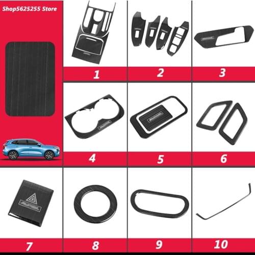 Car Sticker for Haval Jolion 2021 Stainless Steel Black Titanium Gear Panel Protector Sticker Water Cup Frame Cover