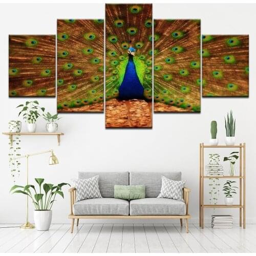 Wall Art Canvas Painting HD Prints Pictures 5 Pieces Abstract blue Peacock bedroom Living Room Home Decor Animal Peafowl Posters