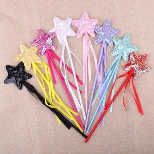 Sequin Star Magic Wand Sticks Ribbon Fairy Wands Kids Girls Decoration Party Gift birthday wedding Christmas Halloween Xmas