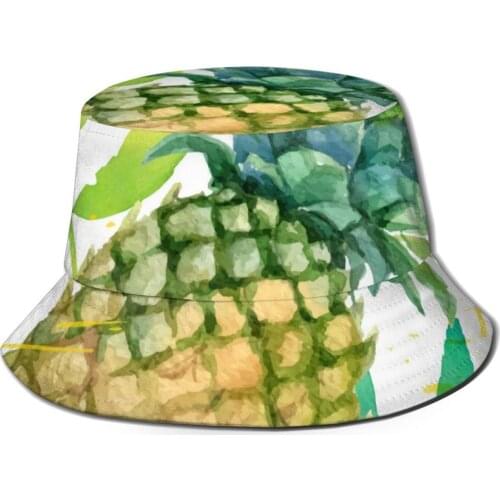 CINESSD Watercolor Green Pineapples And Leaves Bucket Hat Summer Hats Fisherman Hat Foldable Women Men Sunscreen Shade Caps