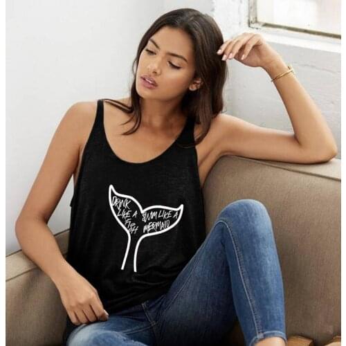 Drink Like A Fish Swim Like A Mermaid Beach Tank Top Summer In Linen Slub Jersey Harajuku Funny Casual Sleeveless Tee Vest