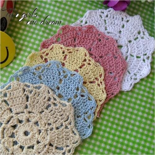 DIY Placemat Flower Dinner Decor Coaster Flower Holder Clothes Accessory 10CM Handmade Crochet Table Lace Doily Cup Pad 40pcs/lo