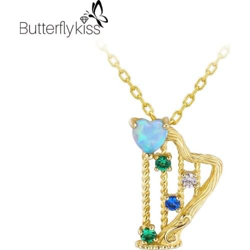 Bk 9k Yellow Gold Pendants For Women Lab Grown Opal Like Natural Gemstone Harp DIY Making Necklaces Fashion Party Fine Jewelry