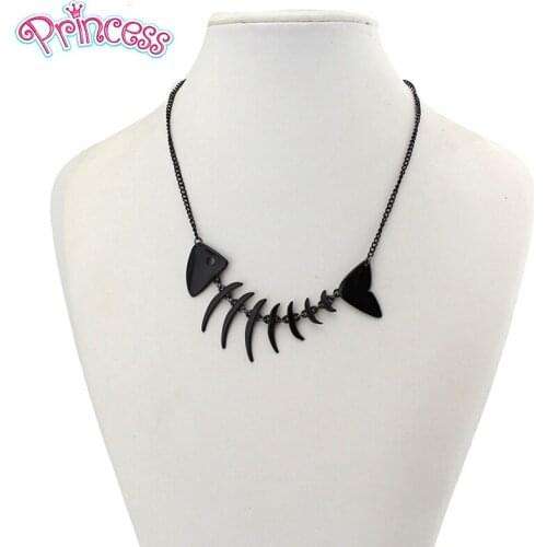 2019 Womens Fashion Hot Gold// Black Halloween Jewelry Unique Fish Bone Pendant Short Necklace For Women Girls Gift ED46