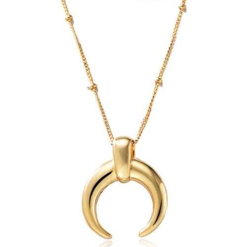 American style retro inscrescent simple and short pendant 18K Taurus horn Moon Roman Necklace manufacturer direct sales
