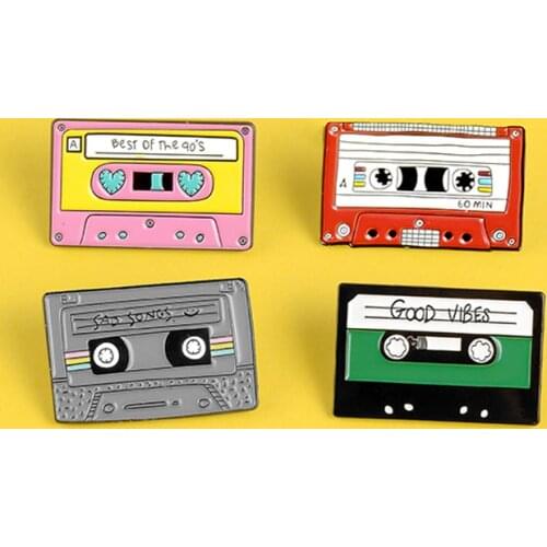 Retro Music Tape 90s Brooches Pins GOOD VIBES,SAD SONGS,BEST OF THE 09S pin Lapel Denim Jewelry Creative for music lovers Gift