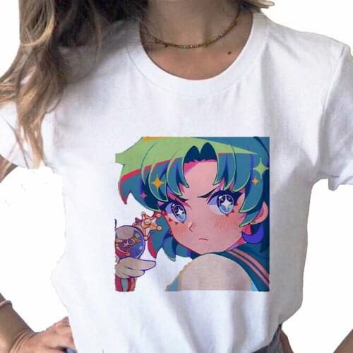 Tops kawaii Anime Cartoon Graphic print ladies T-shirt casual basis O-collar white shirt short sleeve ladies T-shirt,Drop Ship