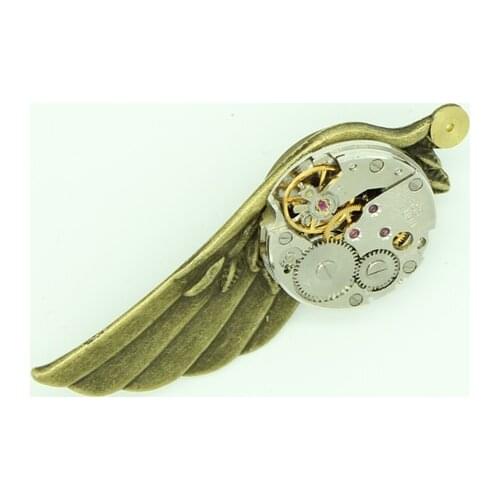 Steampunk Pin Wing Brooch Vintage Watch Movement Rustic Primitive Antique Gothic Victorian Gothic Brooches