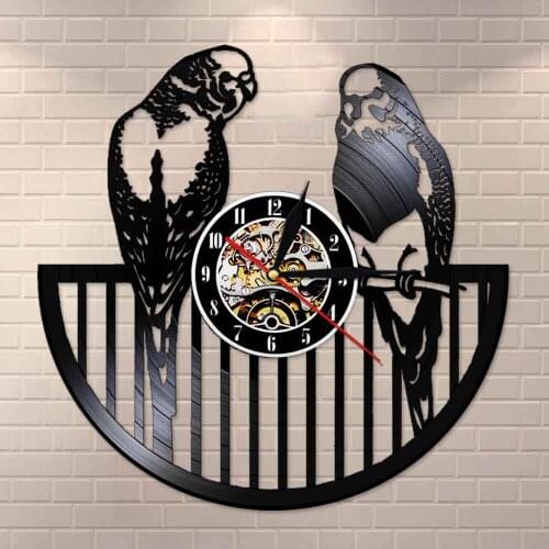 Budgie Bird Wall Clock Parrot Bird Birthday Gift For Kids Room Decor Custom Quartz Clock Modern Animal Vinyl Record Wall Clock