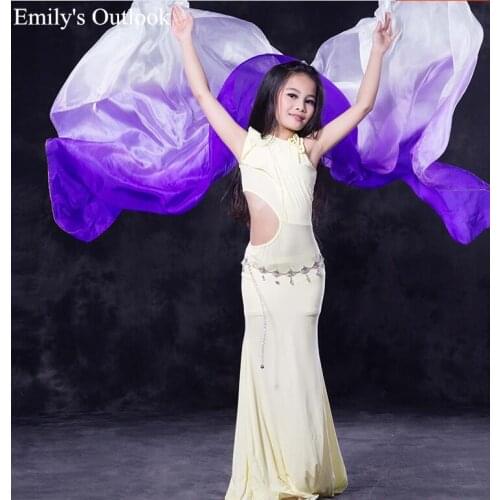 Girls Belly Dance Pure Silk Veil for Belly Dancers Rainbow Gradient Solid White Pink Customized Color & Size Free Shipping