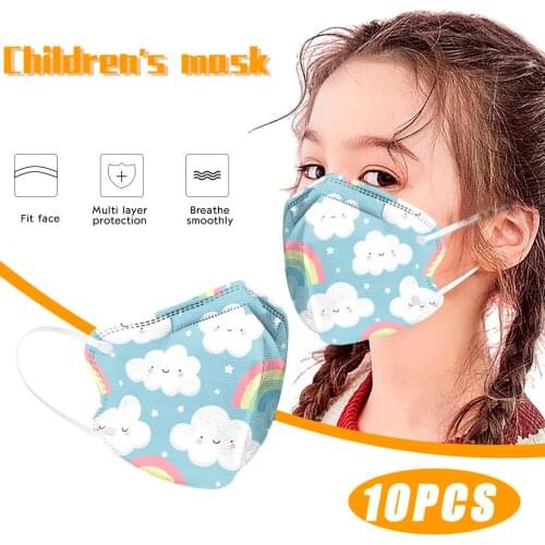 10/20pc Girls Protection Masks For Face Kids 3d Mouth Masks Rainbow Patterned Face Masks For 2-10 Years Child Party Decoration