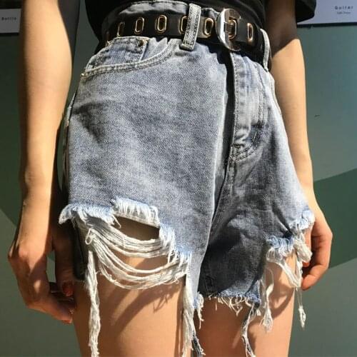 Womens High Waist Denim Shorts Ripped Hollow Out Hole Streetwear Plus Size Black Blue Jean 2021 New Fashion Summer