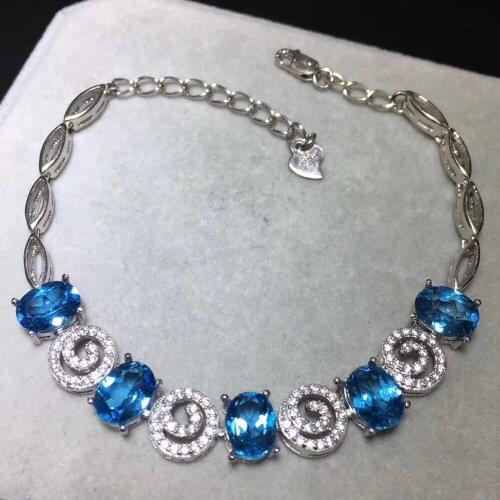 Natural blue topaz gem Bracelet Natural gemstone round candy Bracelet 925 silver bracelet Elegant women girl fine jewelry