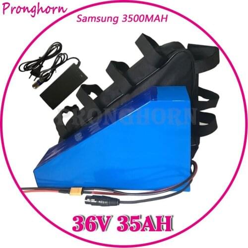1000W 36V Triangle Battery 36V 35AH Electric Bike Battery with Free Bag use Samsung 3500MAH cell 40A BMS 5A Charger