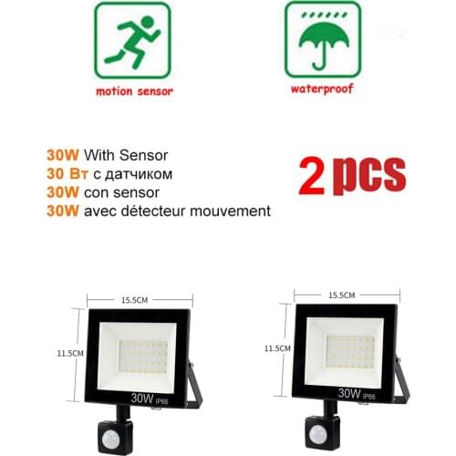 2 pcs 220V 10-100W LED FloodLight Spotlight Exterior Street wall reflector LED Lights PIR Motion Infrared Sensor Energy Saving S