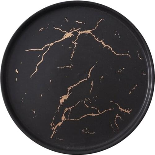 20Cm Gold Black Marble Ceramic Dish Porcelain Cutlery Set Kitchen Table European Decorative Dessert Steak Plate