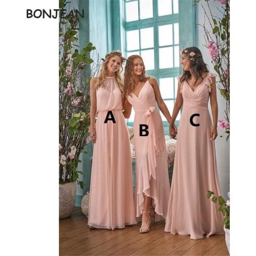 2021 Bridal Blush Tone Bridal Party Bridesmaid Dresses Long Chiffon A-Line Wedding Party Dress for Womens
