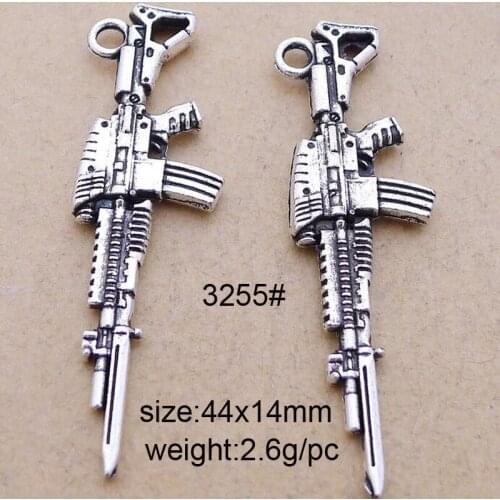 25pcs Machine Gun Charms Antiqued Silver Tone 2 Sided Machine Gun Charm Pendants 44x14mm