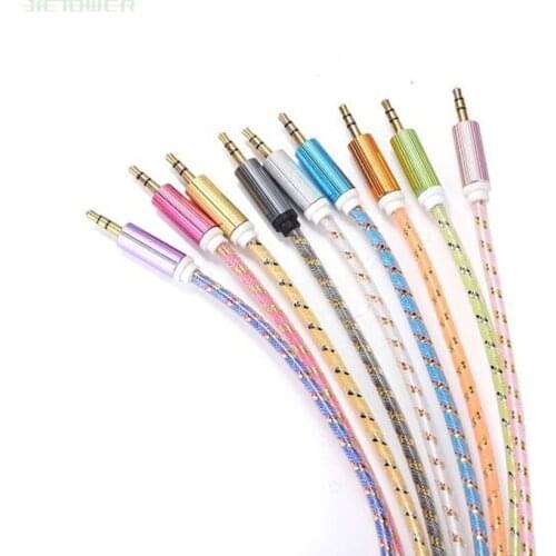 300pcs/lot Nylon Wire Metal Shell braid Weave transparent 3.5mm Male to 3.5mm Male Audio Cable AUX Cord Speaker Cable