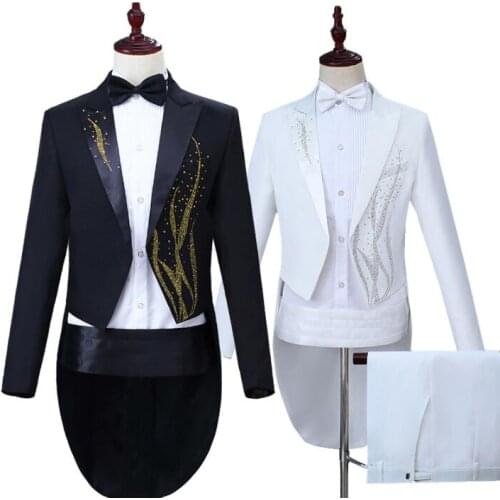 Drill blazer men tuxedo suit set with pants mens wedding suits costume singer star style dance stage clothing formal dress