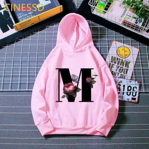 Letters 26 English Alphabet flowers print pink cap sweatshirt for children kids girls winter clothes boys plus velvet hoodies
