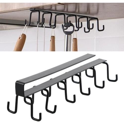 Doule Row 6 Hooks Bearing Stronger Free Of Punch Storage Hanger Paper Shelves Multifunction Hanging Iron Kitchen Shelf Cap F3V7