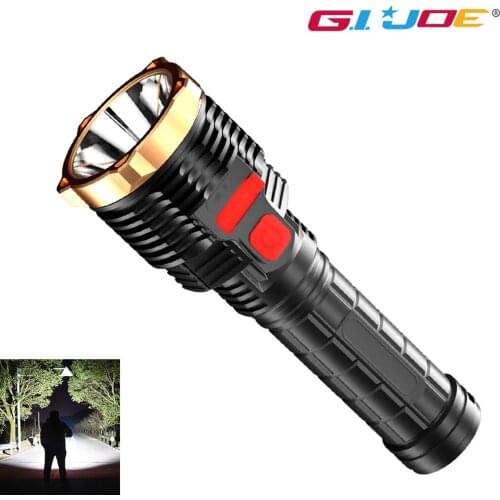 GIJOE Ultra Bright LED Flashlight COB Lamp Beads Waterproof Torch 4 Lighting Modes Multi-function USB Charging Light for Camping