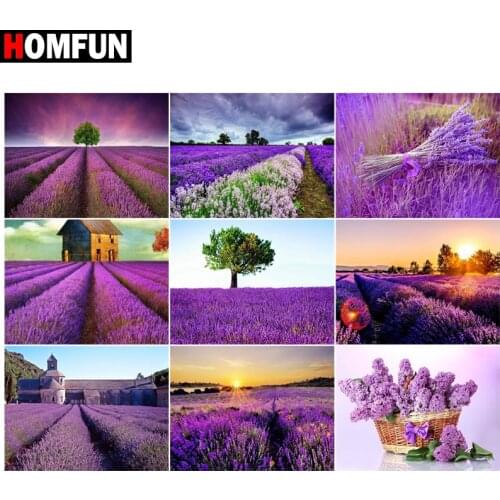 HOMFUN Paint With Diamond Embroidery "Lavender flowers" Diamond Painting Full Square Round Picture Of Rhinestone Decor