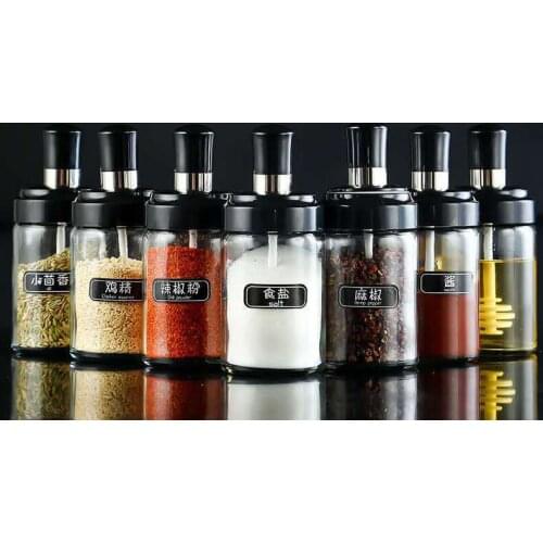 Kitchen Glass Sealed Seasoning Bottle Spoon Cover Integrated Brush Honey Jar Oil Pot Pepper Spray Spice Rack Salt Container