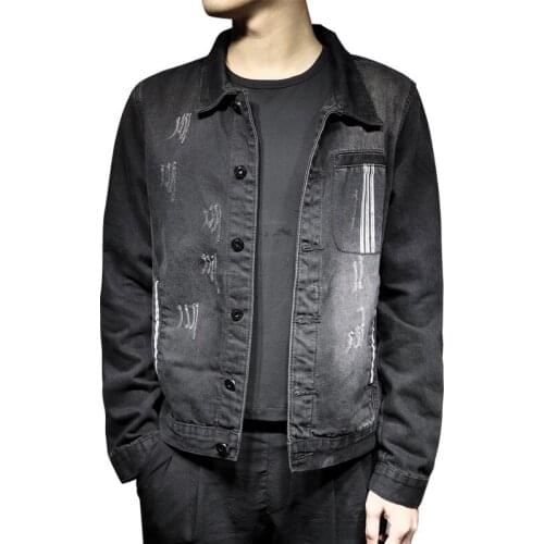 Autumn new washed broken hole men denim jacket casual coat black slim top trend Cotton Soft Outerwear Slim Hip Hop Jeans Coats