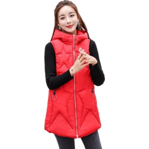 2018New Hot Sale Autumn Winter Women Vest Female Down Cotton Vest Medium-Long Outerwear Casual Waistcoat Hooded Warm Vest Q683
