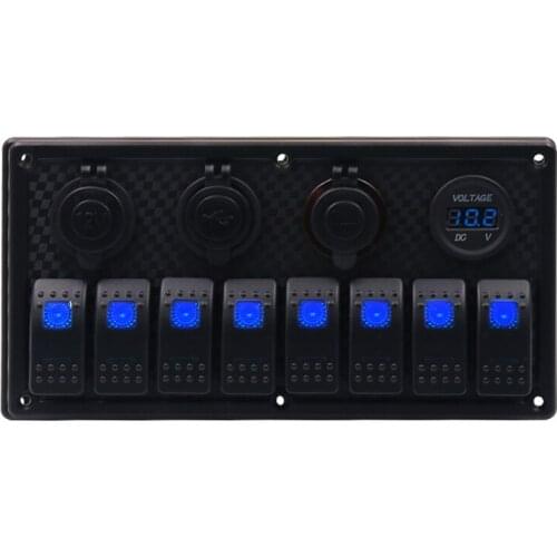 DC 12-24V Boat Marine Rocker Switch Panel LED Dual USB Socket Charger 1A&2.1A Voltmeter for Car RV Truck Camper GPS Mobiles